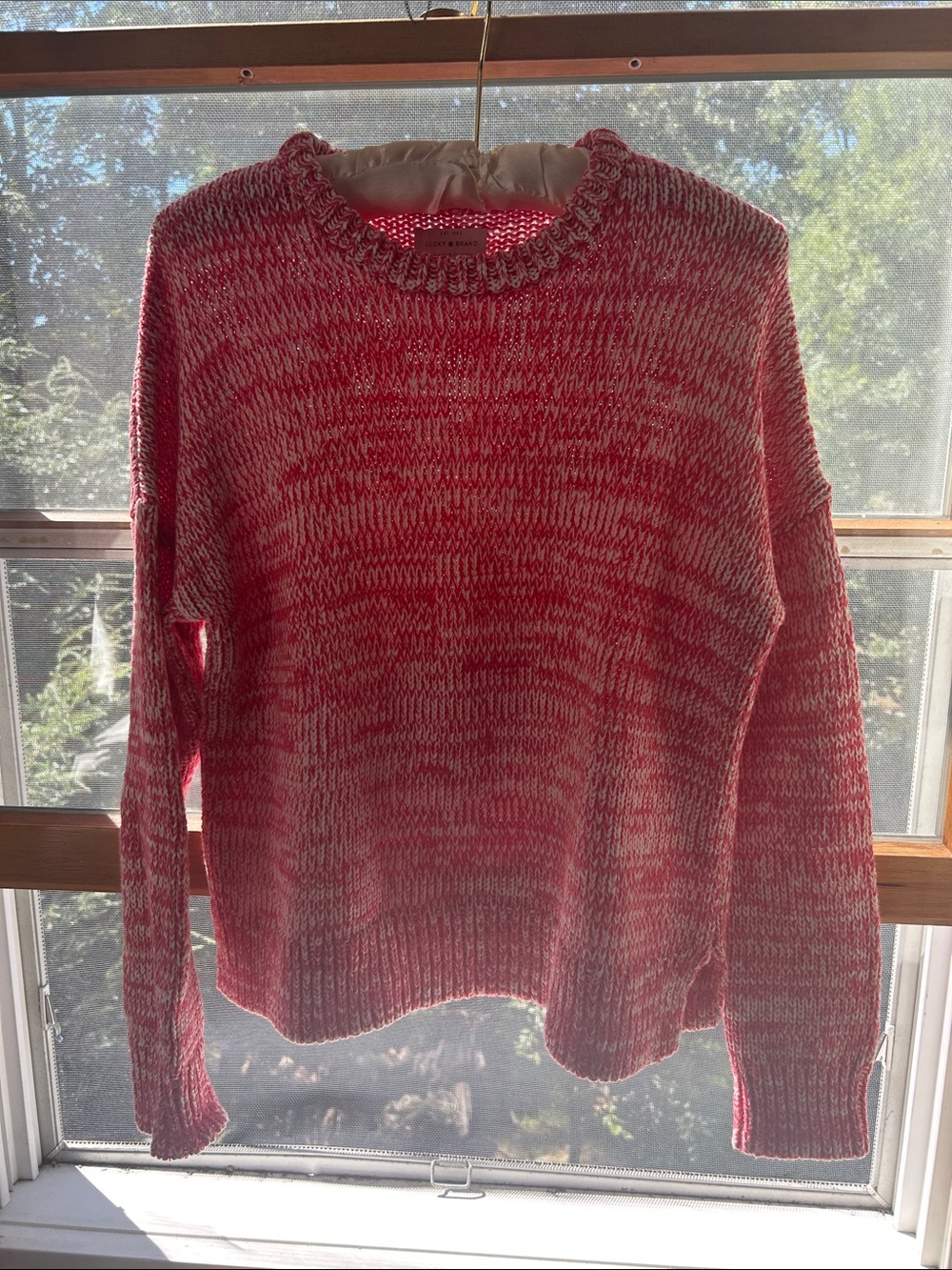 Lucky Brand Marled Red and White Crewneck Sweater